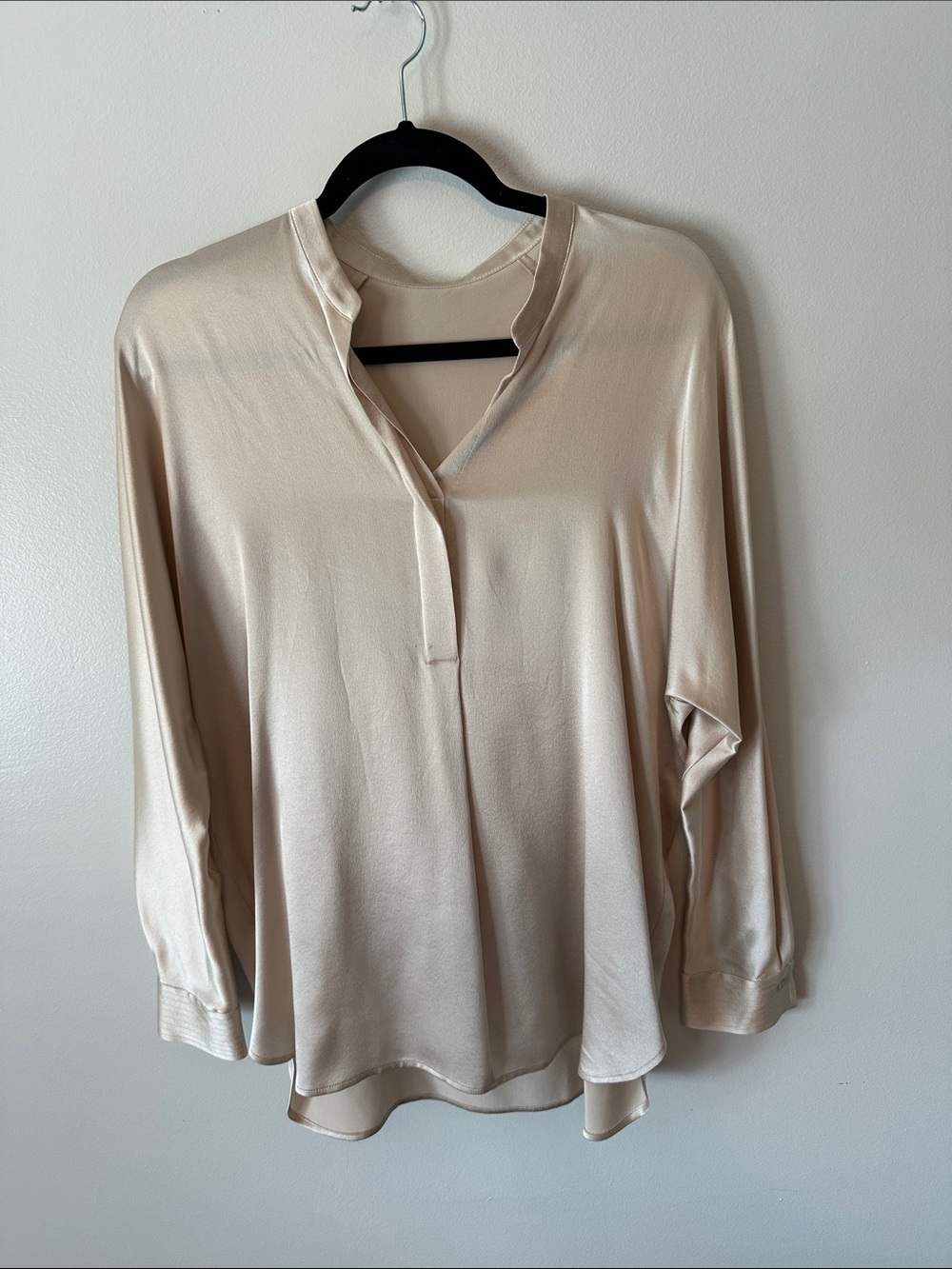 Vince Silk Split-Neck Blouse in Cream